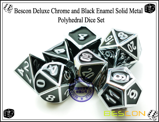 Bescon Deluxe Chrome and Black Enamel Solid Metal Polyhedral Role Playing RPG Game Dice Set (7 Die in Pack)-6