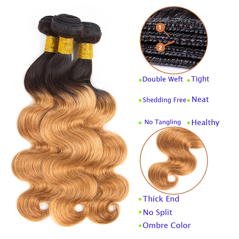 Ombre 1B/4/27 1B/27 1B/30 1B/99J Factory Direct Selling 100% Unprocessed Virgin Human Hair Cuticle Aligned Bundles with Closure