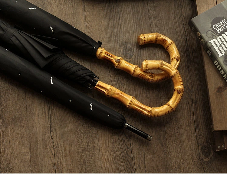 Luxury Men Big Size Long Handle Advertising Straight Umbrella with Special Design Bamboo Handle