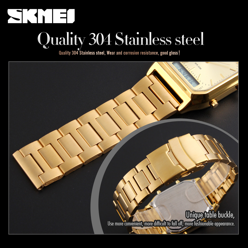 Mens stainless steel quartz goldlis metal binary watch reply