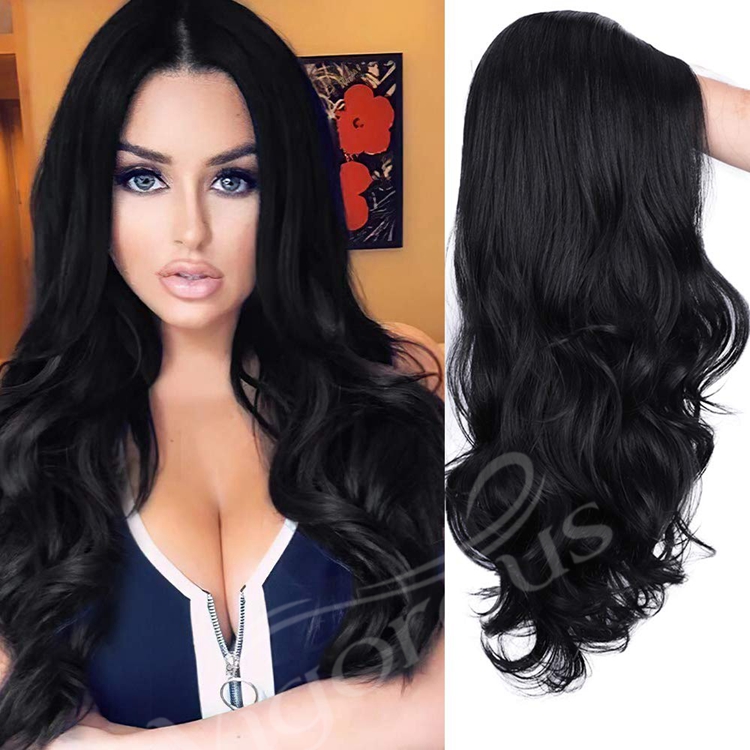 Vigorous New Fashion Cheap For Women Long Black Water Wave Fiber Heat Resistant Afro Curly Synthetic Lace Front Wig