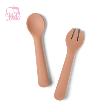 Wholesale Customized BPA Free Nordic Silicone Baby Fork and Spoon Set Feeding Training Set For Toddler