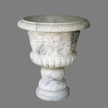 Artisanal Marble Flowerpot with Grapevine Relief