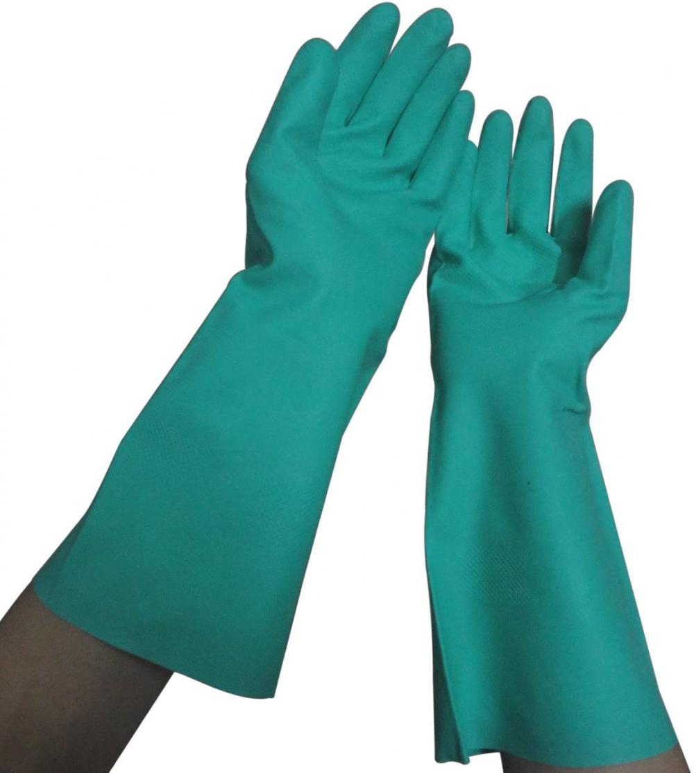 Guantes de nitrilo verde químico de 15 mil