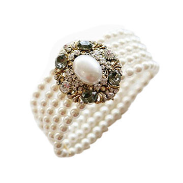 Luxury Multilayer Bracelet, Made of Alloy, Crystal and Pearl, Customized Designs are Accepted