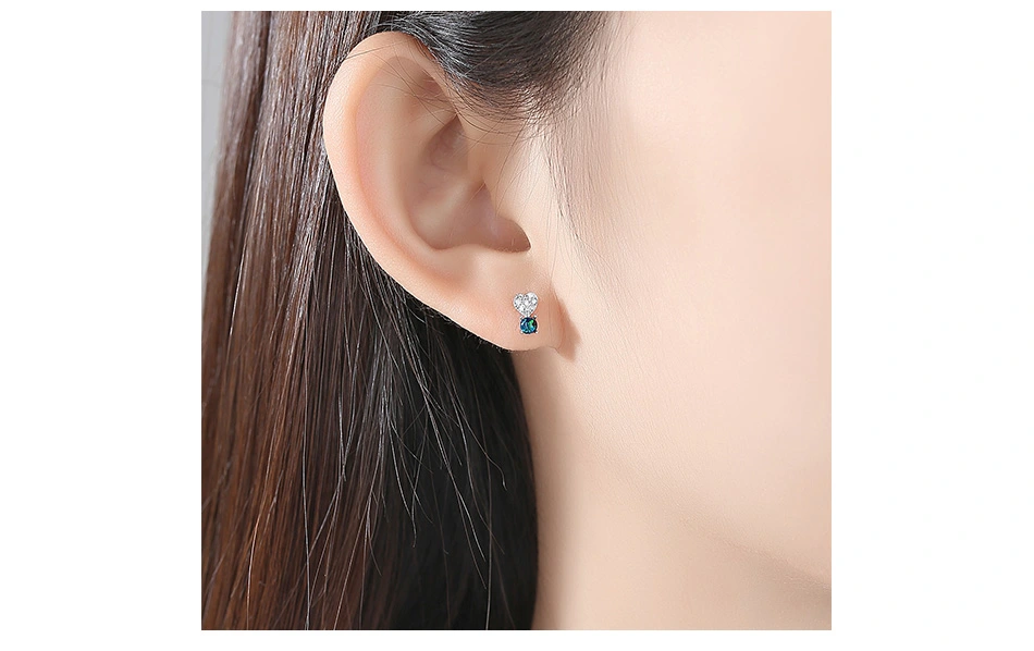 Creative Heart Shape CZ Opal 925 Sterling Silver Stud Earrings