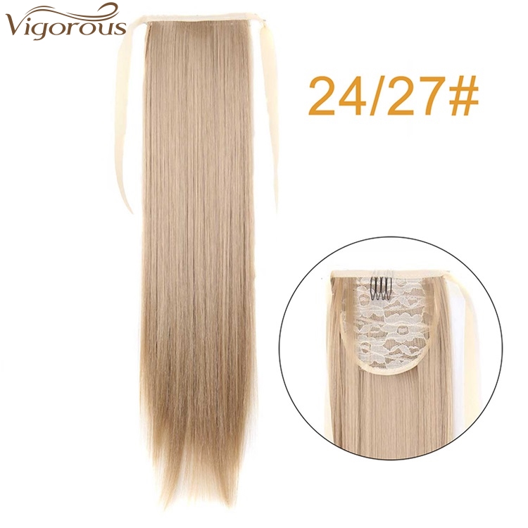 Vigorous Long Straight Wrap Around Clip In Ponytail Hair Extension Heat Resistant Synthetic Ponytail Hair 14 Color