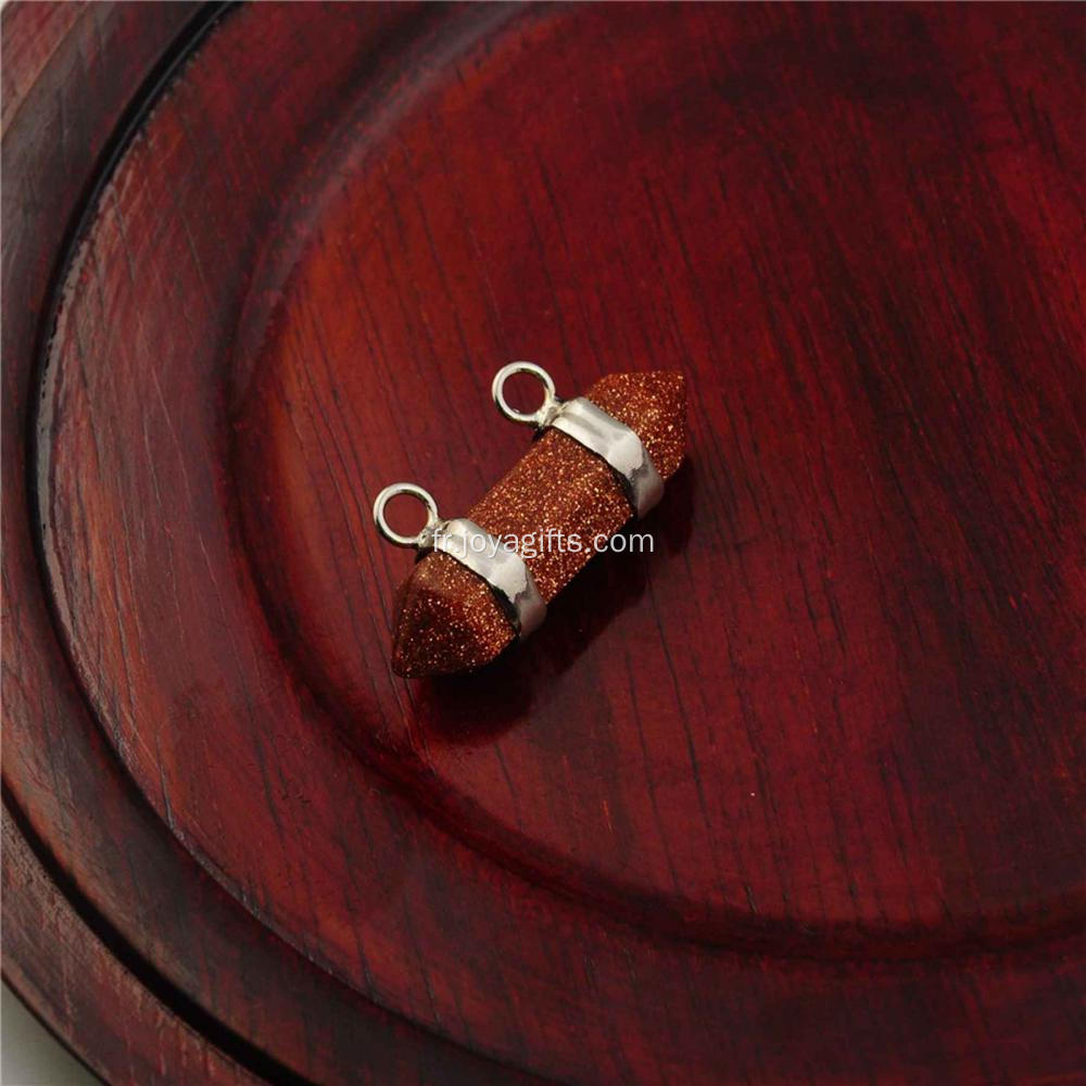 Charm Brown Goldstone Hexagon Bicone Pendentif en Argent Sterling pour Accessoires de Mode Femmes