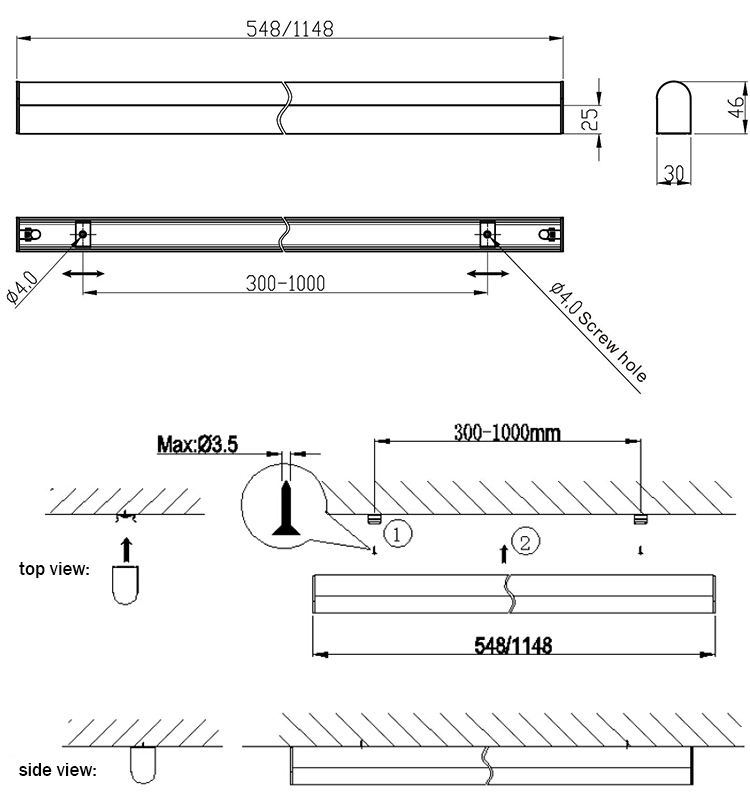 2ft & 4ft LED Tube Light Fixtures / led warehouse lighting / Cleanroom led lighting fixture