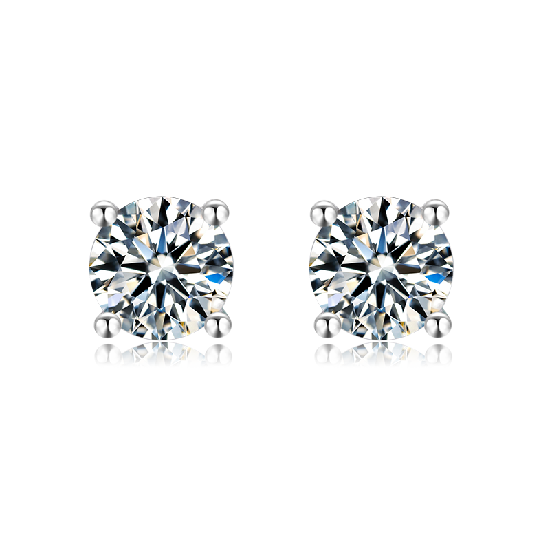 Simplest Style Luxury  925 Sterling Silver Moissanite Women Engagement Four Prongs Single Diamond Wedding Party Stud Earrings