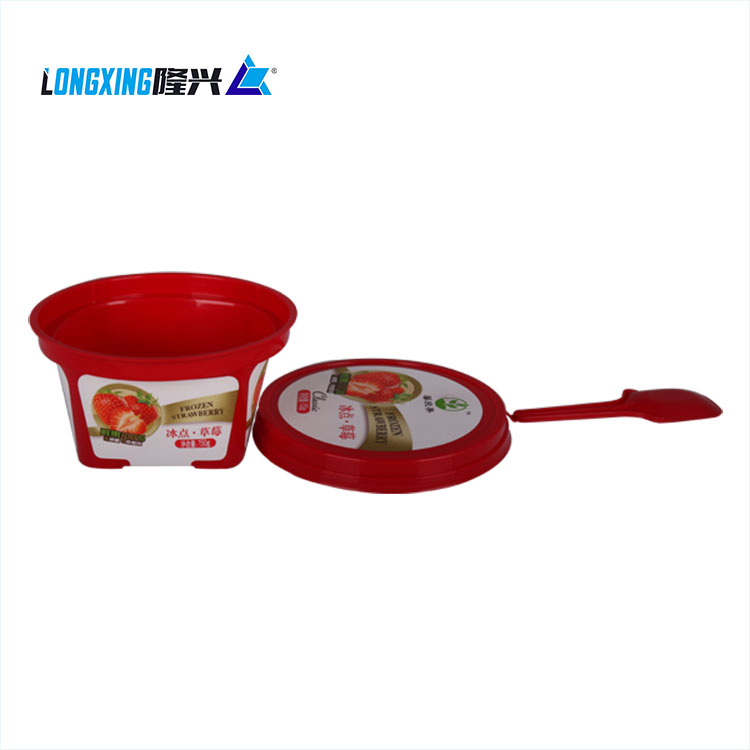 Round Lid Square PP Ice Cream Container with Spoon Inside