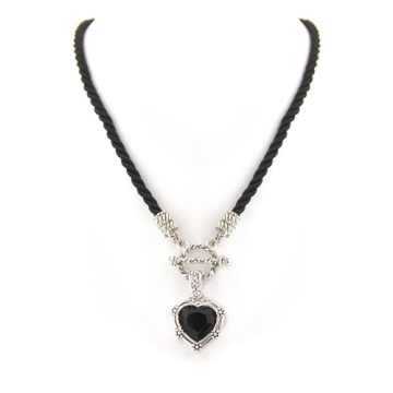 Fabric string pendant necklace with silver heart