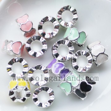 Wholesale Silver With Colorful Oil Dripping Heart Chunky Metal Beads