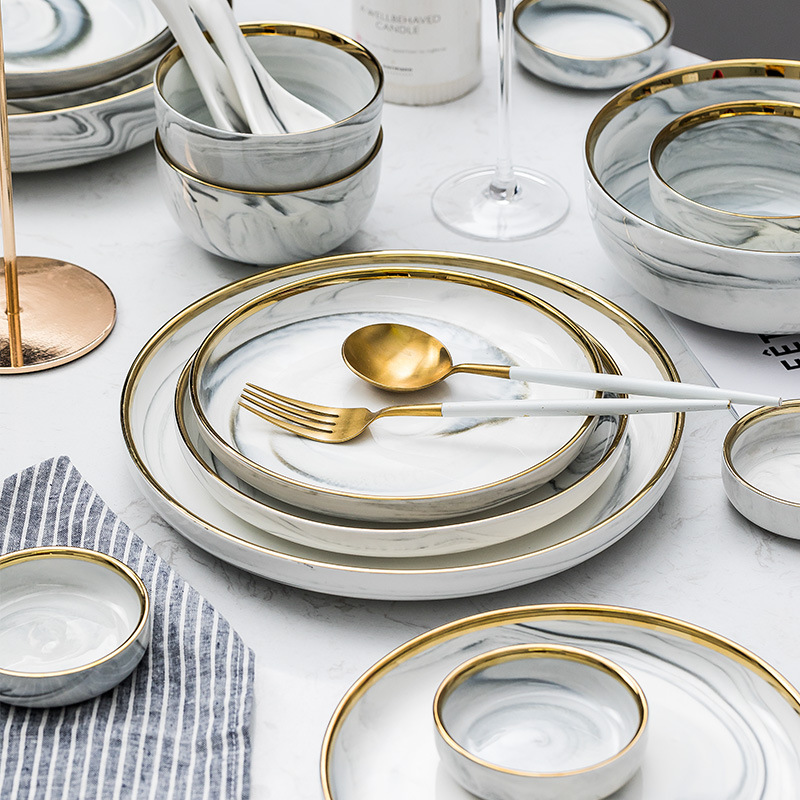 Keramische marmering gouden diner sets