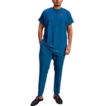 Africa Ethnic Style Men's Short Sleeve Pullover Top & Long Pants Set