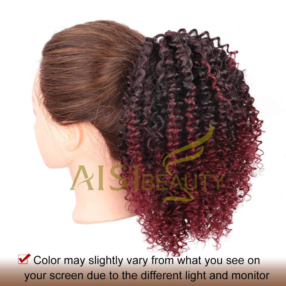 Aisi Beauty New Design Wholesale Ombre Red Afro Fluffy Puff Hairpiece Extension Messy Donut Curly Afro Kinky Afro Hair Bun