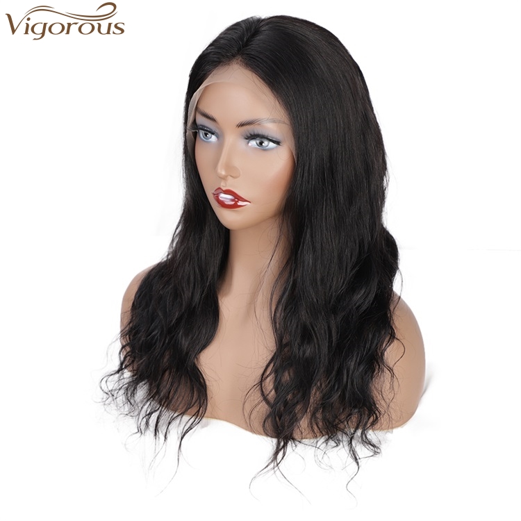 Vigorous High Quality Lace Frontal Human hair Wigs Long Water Wavy Black Middle Part Wigs Women 26 Inches Wigs
