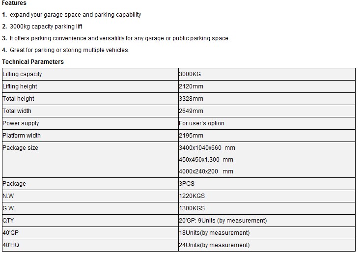 2 post parking lift AA-2PP30