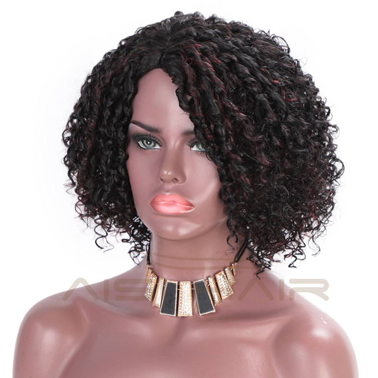 Aisi Hair Synthetic Afro Curly Short Wigs Black Mixed Bug Short Deep Curly Wigs Kinky Curly Hair Wigs for Women