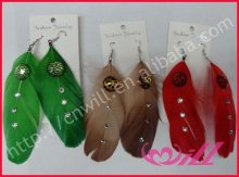 Newest Colorful 100% Colorful Feather Earring Real Feather Earrings With Beads