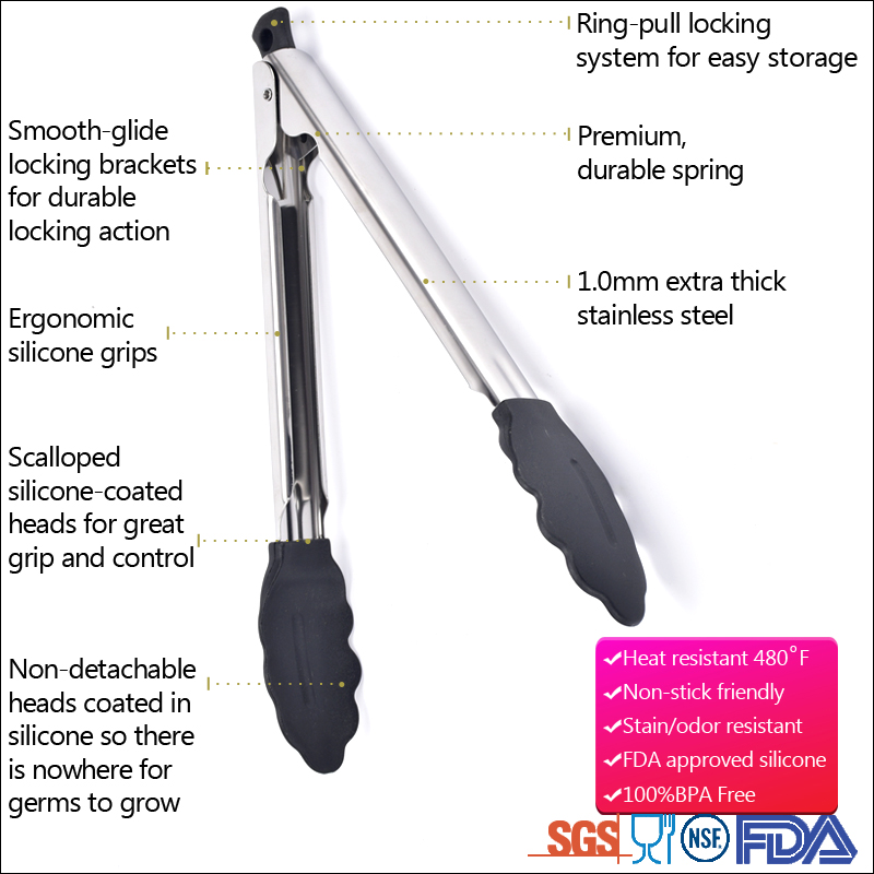 Nylon Stainless Steel Food Tong