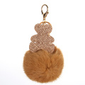 Pełna Rhinestone Korea Południowa Velvet niedźwiedź futro Pom Keychain