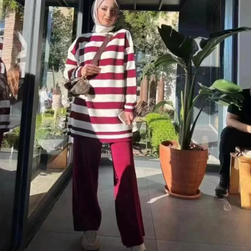 Plus Size Hijab Matching Sets: Pullover Tops & Wide-Leg Trousers for Muslim Women