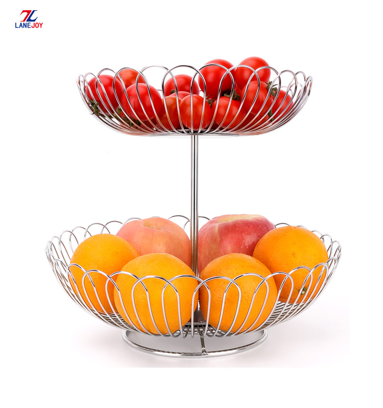 2-Tier Stainless Steel Metal Wire Creative Fruit Basket