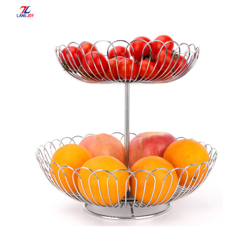 2-Tier roestvrijstalen metalen draad creatieve fruitmand