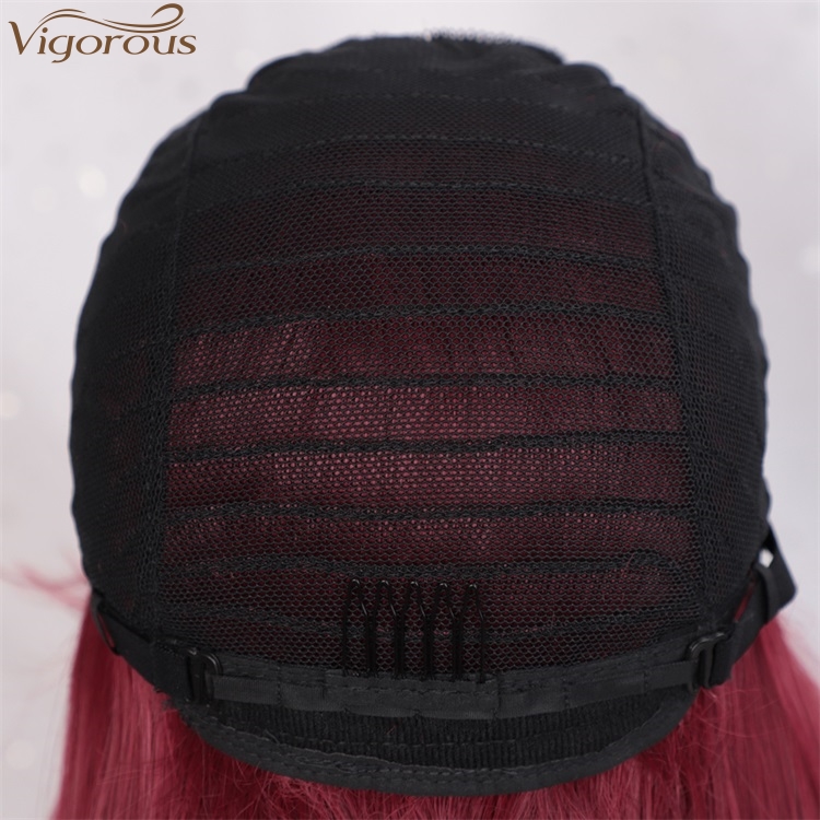 Vigorous Long Silky Straight Red Lace Front Synthetic Wigs With Bangs For Women 28 Inches Glueless High Temperature Hair Wig