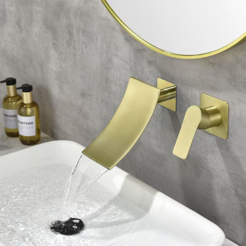 Brushed Gold Curved wall mount basin faucet