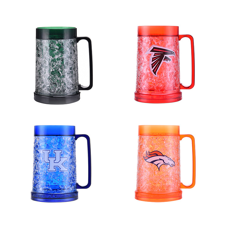 Durable Double Walled Freezer Beer Mugs, Double-Wall Insulation Glass Gel Frosty Mug, BPA-Free Plastic Mugs Frozen Beer Glasses