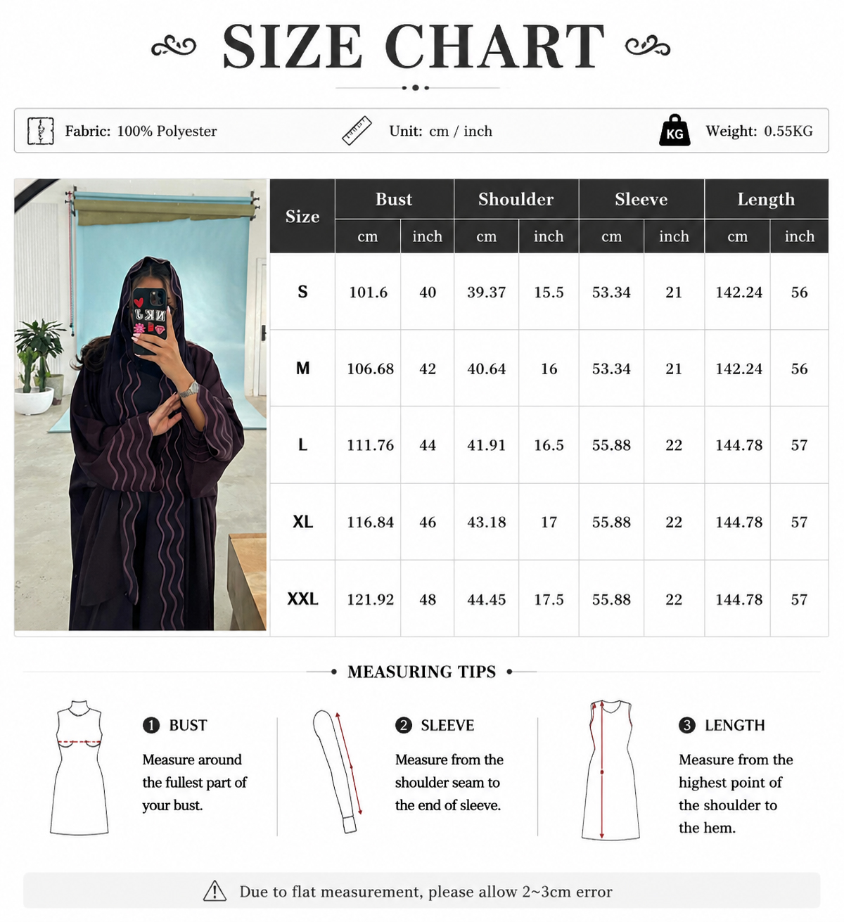 ست عبای باز با حجاب برای بانوان مسلمان Open Abaya Set with Hijab for Muslim Women