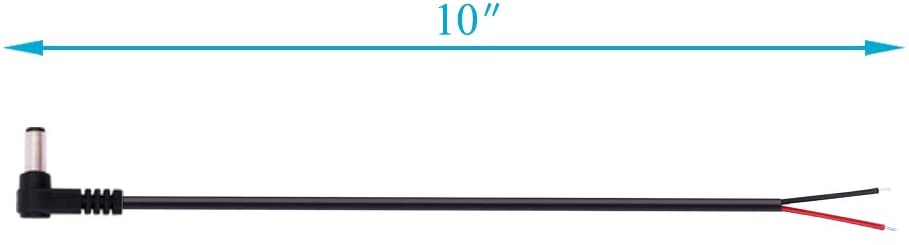 5.5mm x 2.5mm 90 Degree Right Angle DC Power Male Plug Jack to Bare Wire Open End Pigtail Power Cable Cord for DC Power Supply C
