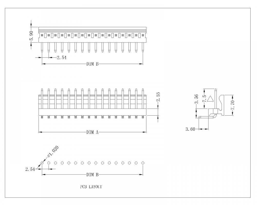 2.54mm 90 darjah penyambung wafer baris tunggal