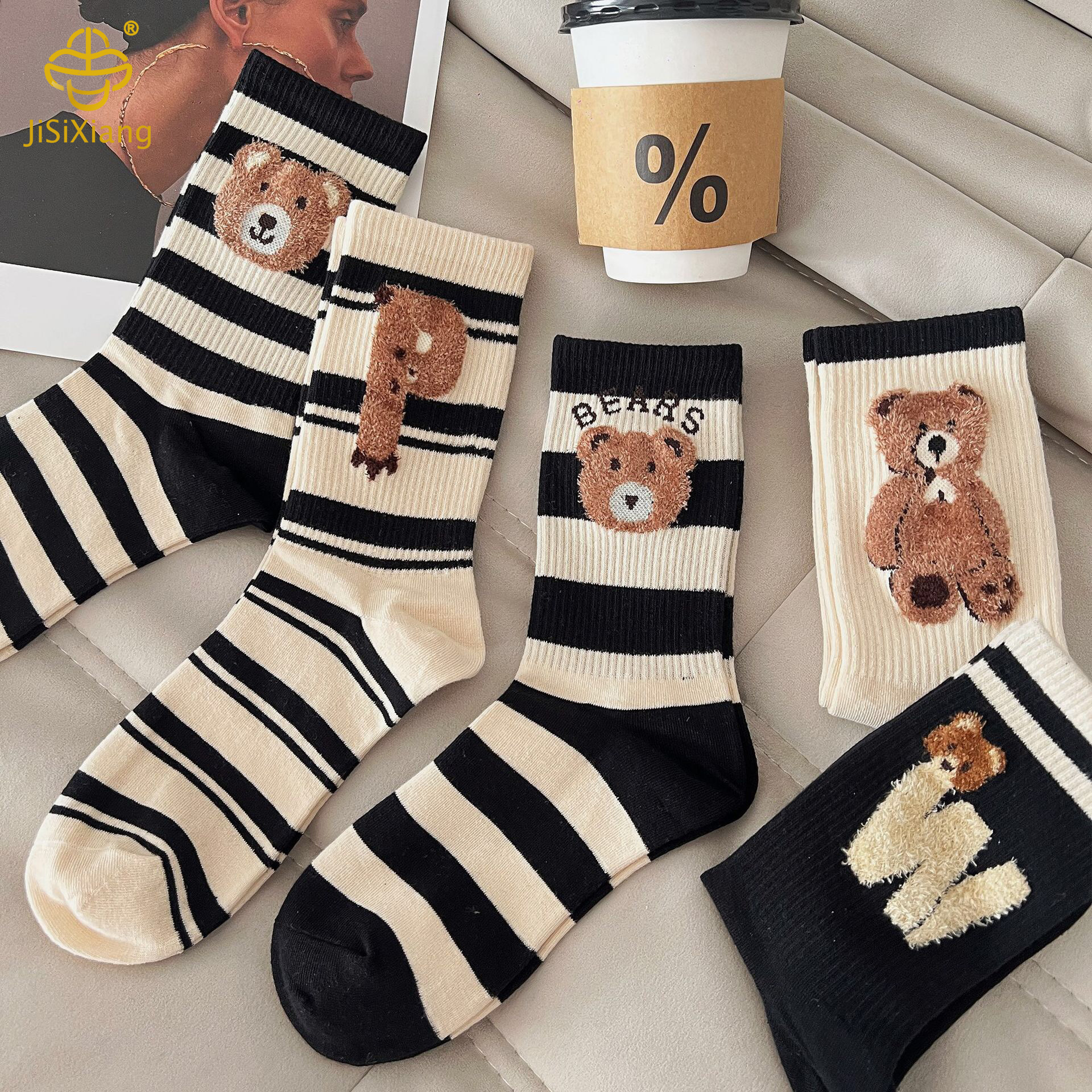 Little Bear Mid Tube Socks 파일 양말의 한국 버전 Korean version of Little Bear mid tube socks pile socks