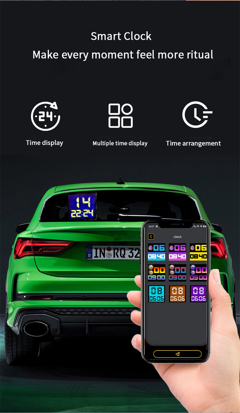 High Resolution 64x64 Pixel LED Smart screen Car Rear Window Display LED APP Programmable Car Sign LED Smart Car Screen