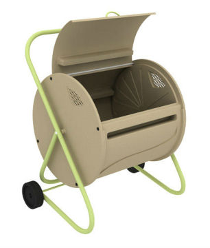 Compost bin tumbler mounted on cart