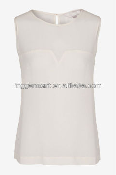 Round Neck Sleeveless Chiffon Blouse with Sheer Top