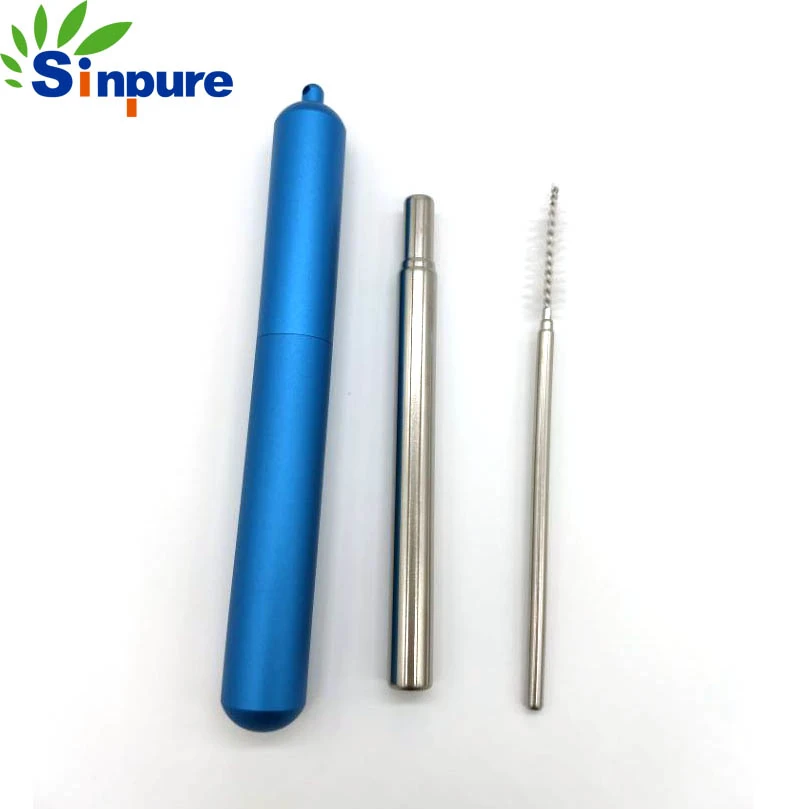 Sinpure Customized 3 Section Stainless Steel Drinking Straws with Telescopic Brush