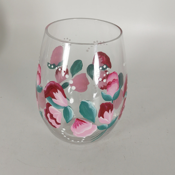 Hand painted Flower Stemless Wine Glass