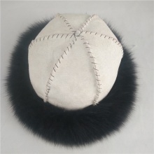 new design unisex winter warm sheepskin fur hat with fox fur trim
