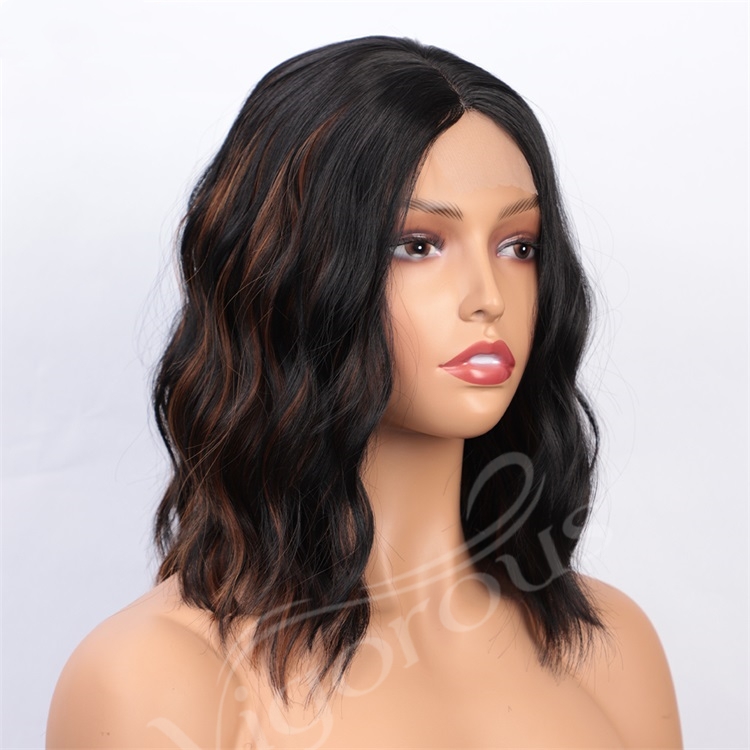 Vigorous Cheap Top Quality Short Wavy Synthetic Middle Part Lace Wigs Heat Resistant Wholesale Price Wigs For black White Women