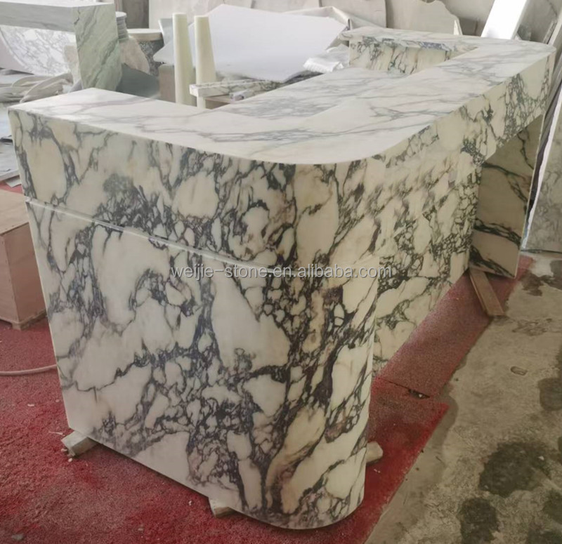 Modern Office Reception Desk With Calacatta Viola Marble Pattern, High ...