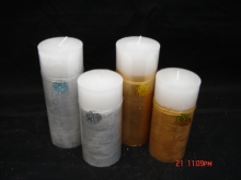 Flat Top Metallic Layered Pillar Candle