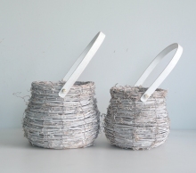 Round drum-like wash white rattan flower pot