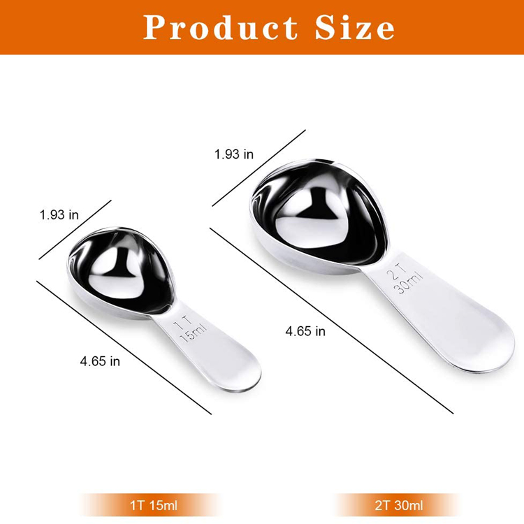 Yuming Factory Custom 1T 15ML / 2T bsp 30ML Short Handle Scoops 18/8 Stainless Steel Tea Milk Coffee Measuring Spoons