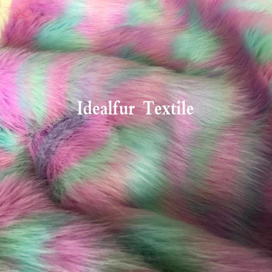 Multi Color Jacquard Luxury Long Pile Fake Raccoon Fur