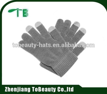 grey plain knitted acrylic smart phone gloves