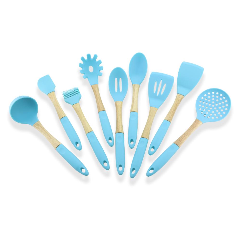 Set di utensili in silicone da cucina color blu antiaderente 9PCS